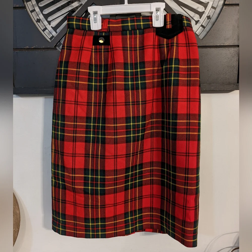 Vtg Brendella 100% Wool Plaid Midi Skirt‎ Size 26